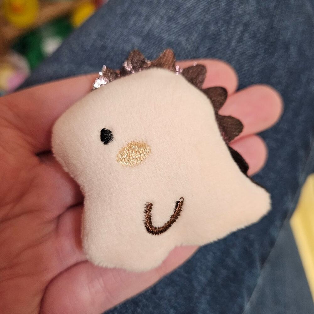 Boutique Kidcore Cream Dino Plushie Brooch ~ Cute Casual Accessory Kids Teens